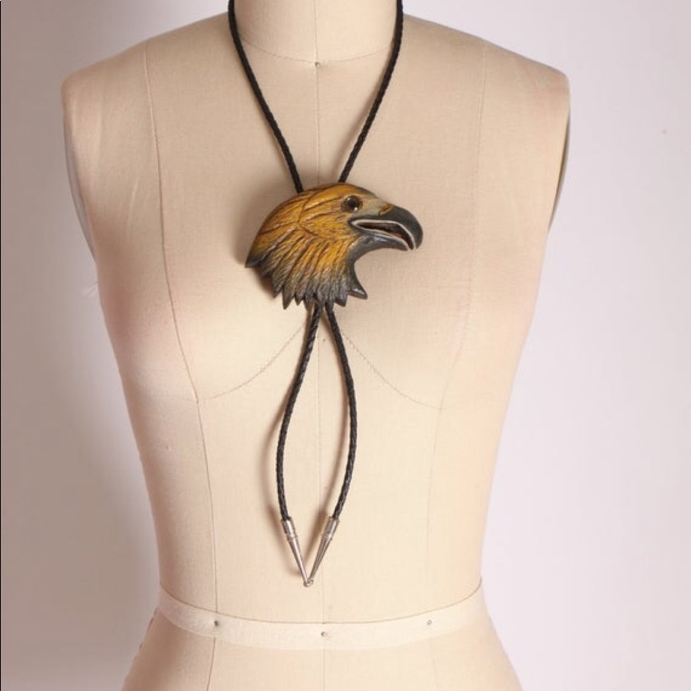1970s Novelty Carved Wood Eagle Western Bolo Tie